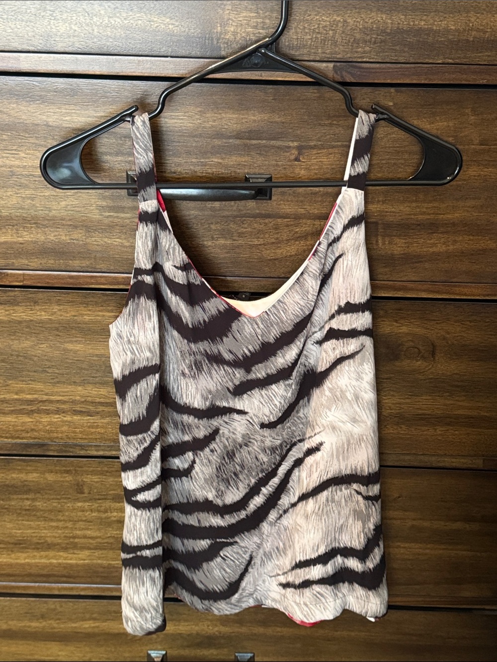 White House Black Market Beige and Black Zebra-Stripe Camisole, reversible